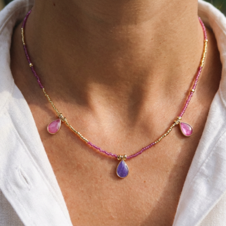 Handmade Pembe Boncuk Tasarım Kolye 