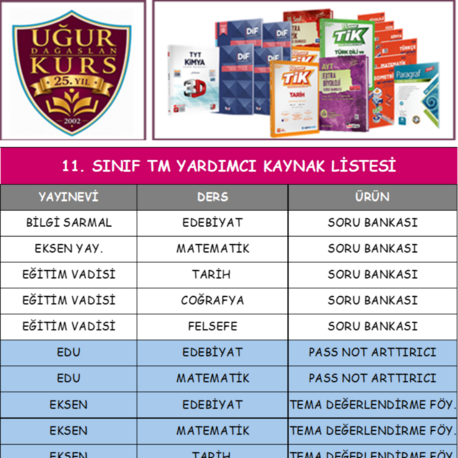 KURS 11 TM YARDIMCI KAYNAK LİSTESİ