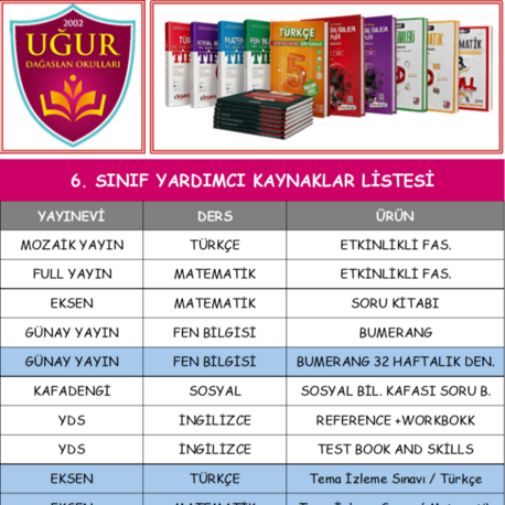 6. SINIF KUŞCAĞIZ UĞUR DAĞ ASLAN KURS