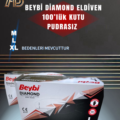 BEYBİ DİAMOND PUDRASIZ SİYAH ELDİVEN 100’lük KUTU İÇERİSİNDE 