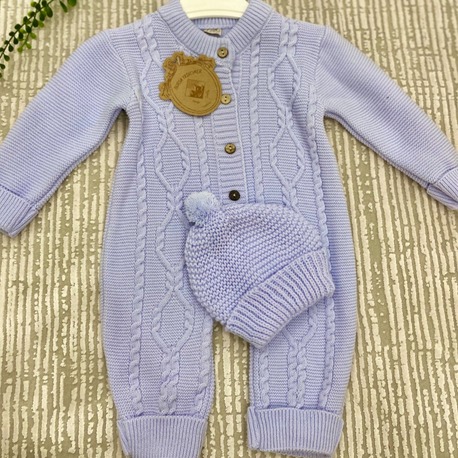 Şapkalı Düğme Detaylı Örgü Desen Triko Bebek Tulum