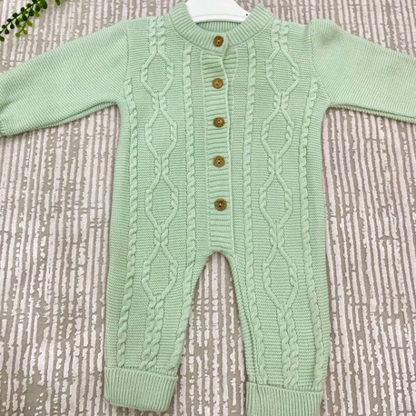  Düğme Detaylı Örgü Desen Triko Bebek Tulum