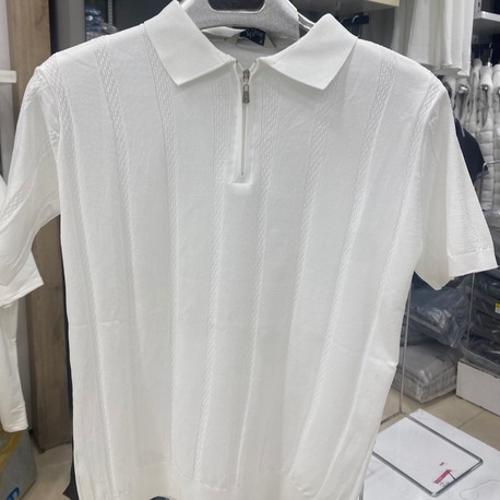 Triko Kumaş Polo Yaka Beyaz Erkek Tişört