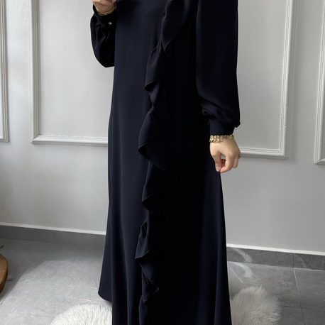 Büyük Beden Tesettüre Uyumlu Özel Dikim A Kesim Fırfır Detay Süeda Model Elbise 