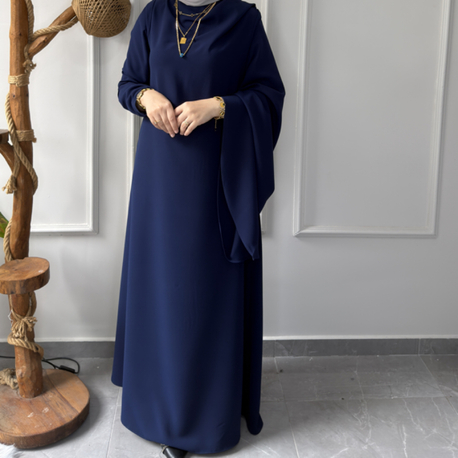 Büyük Beden Tesettüre Uyumlu Özel Dikim Abaya Kol Detaylı Sima Model Elbise
