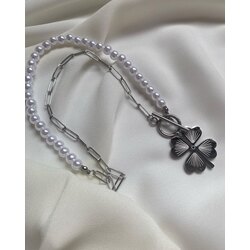 İncili Gümüş Yonca Kolye