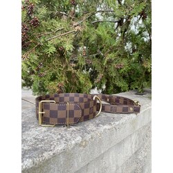Brown Lv Checker Dog Collar-Leash Set. Desinger Dog Collar Set.
