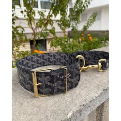 Black Goyard Dog Collar-Leash Set. Desinger Dog Collar Set.