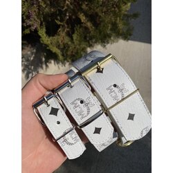White Mcm  Dog Collar-Leash Set. Desinger Dog Collar Set.
