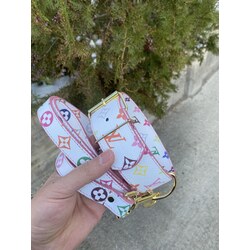 Lv Colorful Pink Edition Dog Collar-Leash Set. Desinger Dog Collar Set.