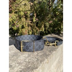 Black-Grey Gucci Dog Collar-Leash Set. Desinger Dog Collar Set.