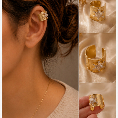 Kaplumbağa Figürlü Gold Ear Cuff Kıkırdak Küpe