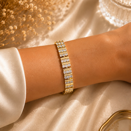 Geometrik Zirkon Detaylı Gold Bileklik