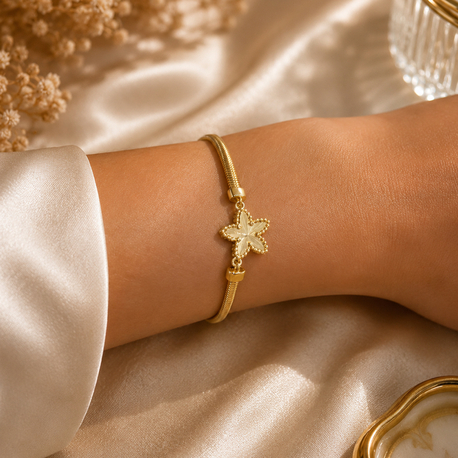 Çiçek Figürlü Minimal Gold Zincir Bileklik