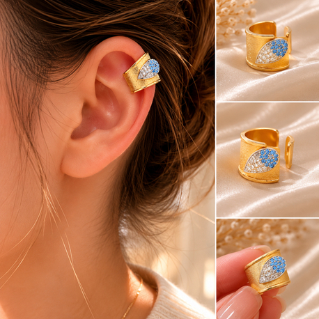 Gold Ear Cuff Taş Detaylı Kıkırdak Küpe