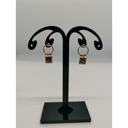 Rose Ucunda Küçük Kare Mistik Topaz Taşlı Sallanan Çivi Küpe