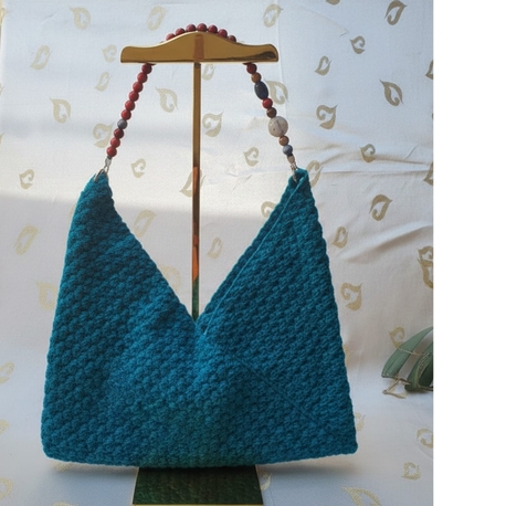 El Yapımı Tığ İşi Turkuaz Omuz Çantası – Astarlı Pamuk Crochet Yazlık Çanta