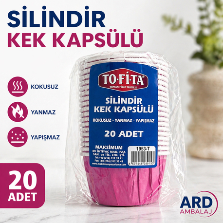 20 Adet Pembe Silindir Kek Kapsülü Muffin Kağıdı Yapışmaz Kokusuz