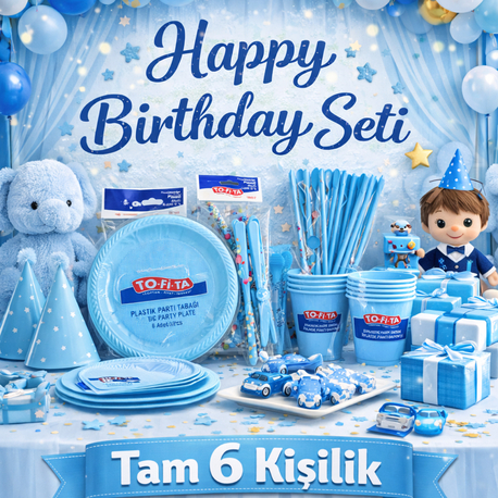 6 Kişilik Mavi Doğum Günü Parti Seti – Tabak Bardak Çatal Kaşık Full Set