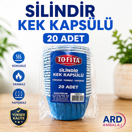 20 Adet Mavi Silindir Kek Kapsülü Muffin Kağıdı Yapışmaz Kokusuz