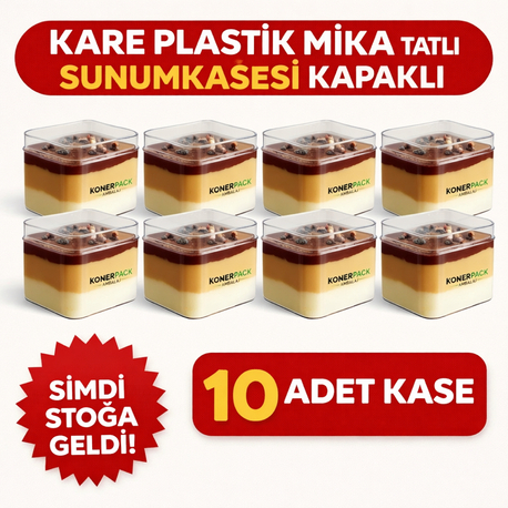 Kare Plastik Mika Tatlı Sunum Kasesi Kapaklı 
