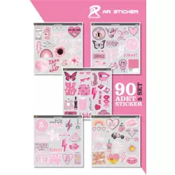 Ar Sticker - 90 Adet - Vsco Pink Laptop Notebook Ajanda Defter Tablet Sticker Etiket Çıkartma Seti