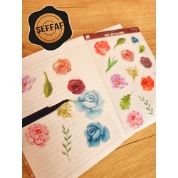 Şeffaf - LF24 - Flower & Leaf Temalı Laptop, Notebook, Tablet, Telefon, Ajanda Sticker Seti
