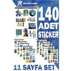 Ar Sticker - 140 Adet - V-Gogh Laptop Notebook Ajanda Defter Tablet Sticker Etiket Çıkartma Seti