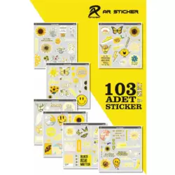  Ar Sticker - 103 Adet - Vsco Yellow Laptop Notebook Ajanda Defter Tablet Sticker Etiket Çıkartma Se