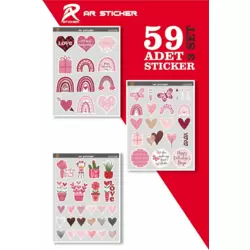  Ar Sticker - 59 Adet - Sevgililer Günü Laptop Notebook Ajanda Tablet Sticker Etiket Çıkartma Seti