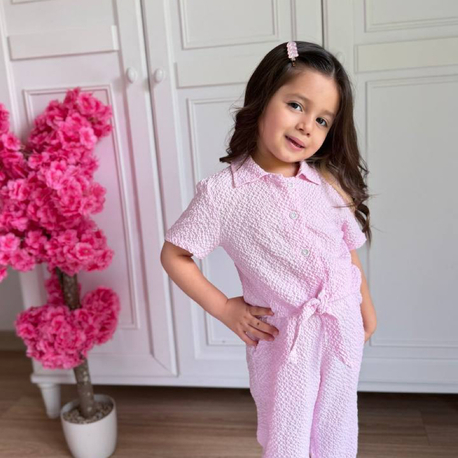Pembe Gofre kumaş Takım