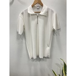 Beyaz Polo Yaka Oversize fermuarlı Tshirt