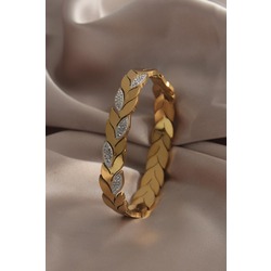 Çelik Gold Renk Başak Model Zirkon Taşlı Kadın Kelepçe