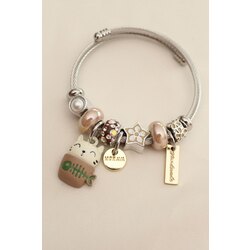 Kahverengi Mutlu Kedi Figürlü Charm Bilezik
