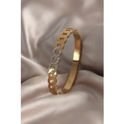 Çelik Gold Renk Burgu Model Zirkon Taşlı Kadın Kelepçe