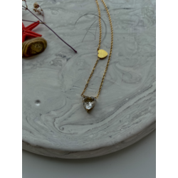 Çelik Gold Zirkon Taşlı Kalp Kolye