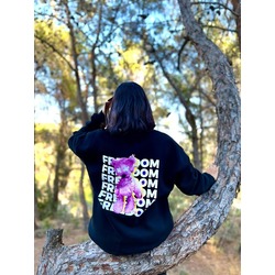 Siyah Freedom Baskılı Oversize Unisex Sweatshirt