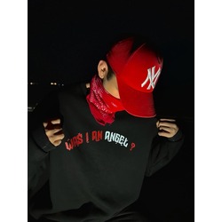 Siyah Was I Angel Baskılı Oversize Unisex SweatShirt