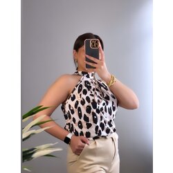 Halter yaka leopar bluz