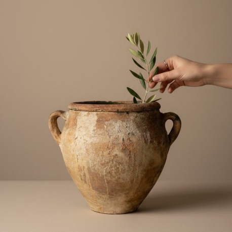 Antik Görünümlü El Yapımı Terracotta Amfora |Otantik Akdeniz Dekoru | Toprak Küp