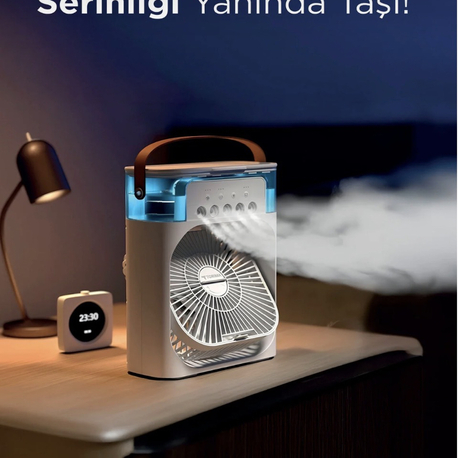 Buzlu Vantilatör Mini Fan 5 Spreyli Su Püskürtmeli 600 ML Buhar Makinesi Nemlendirici Mini Klima