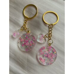 pembe kalp pul detaylı anahtarlıklar 