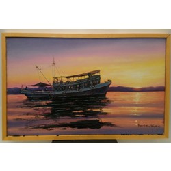 Boat in the sunset.By İvriz Koç. 30x40cm 