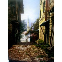 Sokaktan görünüm.View form the street.İstanbul OilPainting 30x40cm l