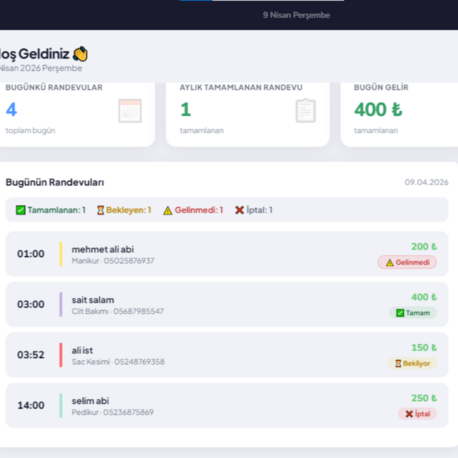 RandevuApp  - Randevu, Müşteri ve Kasa Yönetim Yazılımı (Aylık Ücret Yok!)