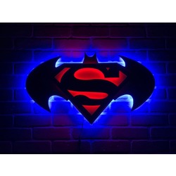 Batman vs Superman Illuminated LED DC Superhero Logo Wall Decor Night Light Sign for Mancave, Gamero