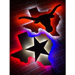 Texas Longhorns Wooden Illuminated Rustic LED Wall Art for Mancave