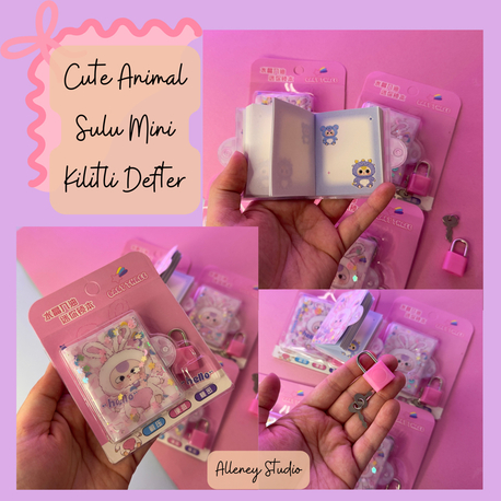 Cute Animal Sulu kilitli mini not defteri
