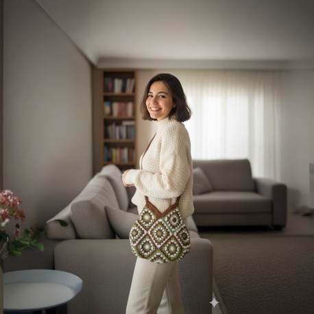 Yeşil zara motif örgü çanta, Astarlı