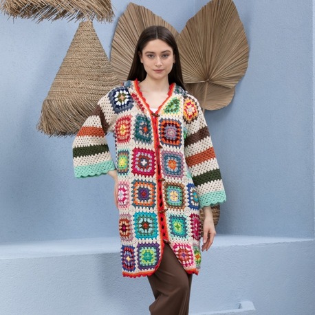 Bej patchwork Hanımdilendi Örgü Hırka